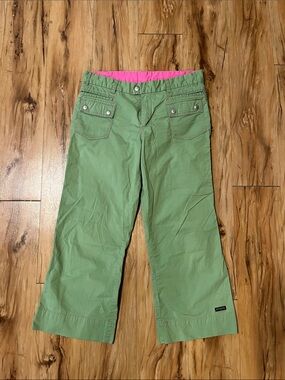 Athleta Green Cargo Capri Pants with Pink Waistband